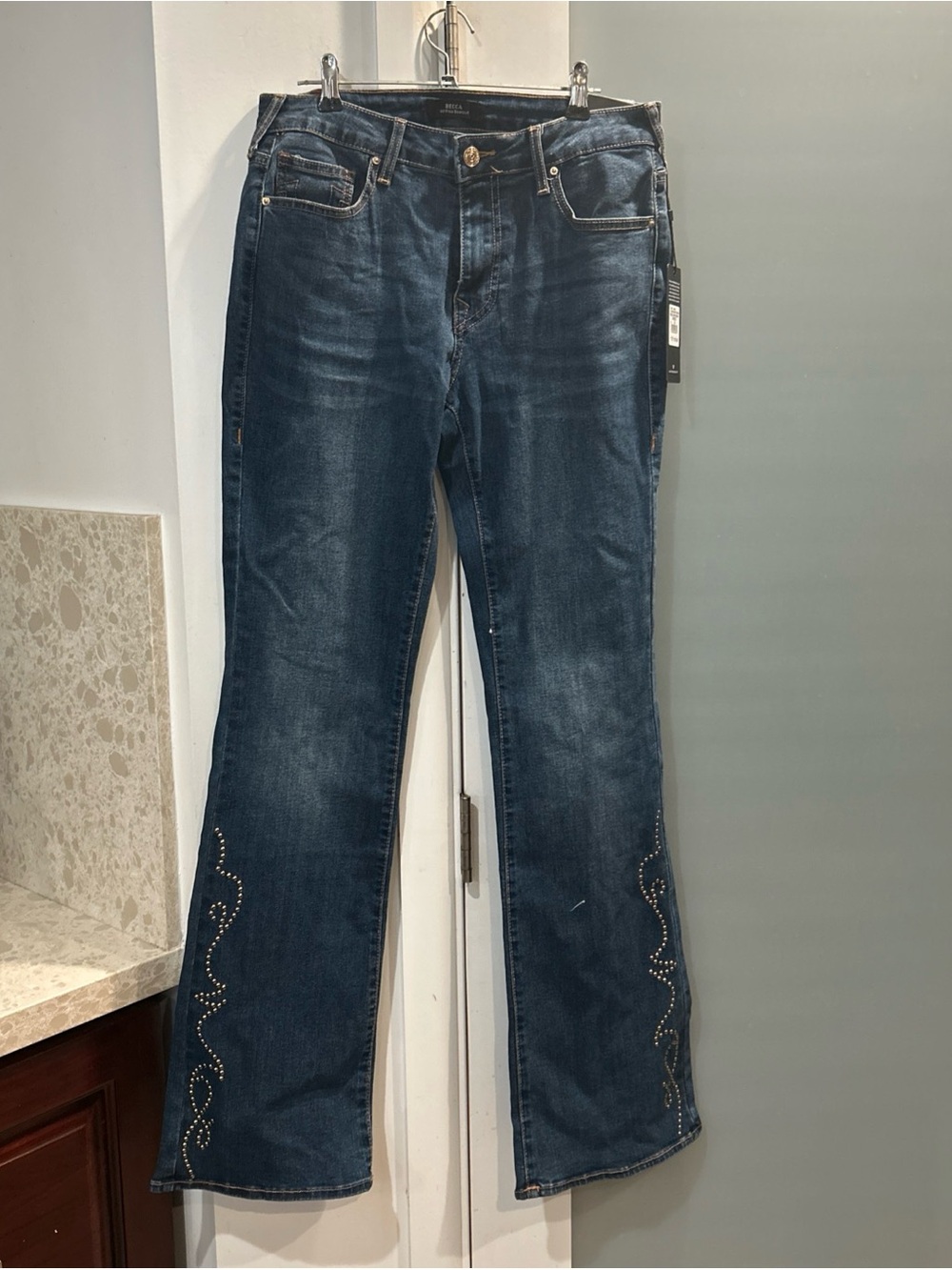 True Religion Becca Mid Rise Bootcut Studded Jeans Size 30 Med Rustic Barn Wash